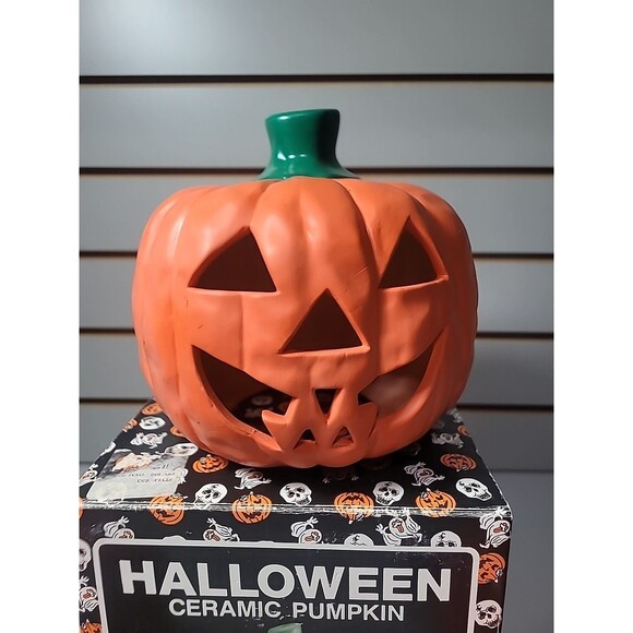 3 Halloween Ceramic Pumpkin Jack-o-lantern Tealite Candle Holder Set Lot - Picture 4 of 8